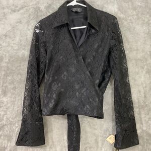 NWT Spencer Jeremy  Wrap Blouse Size 4  Sleeves WhimsyGoth, Grunge Textured crop